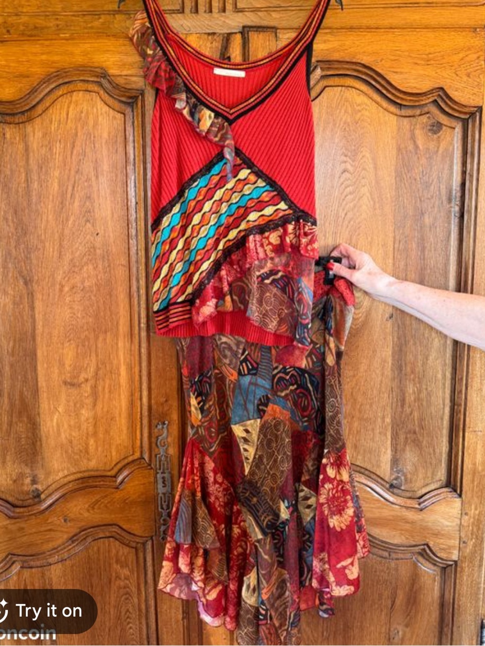 Red Bohemian Patchwork Maxi Dress Set